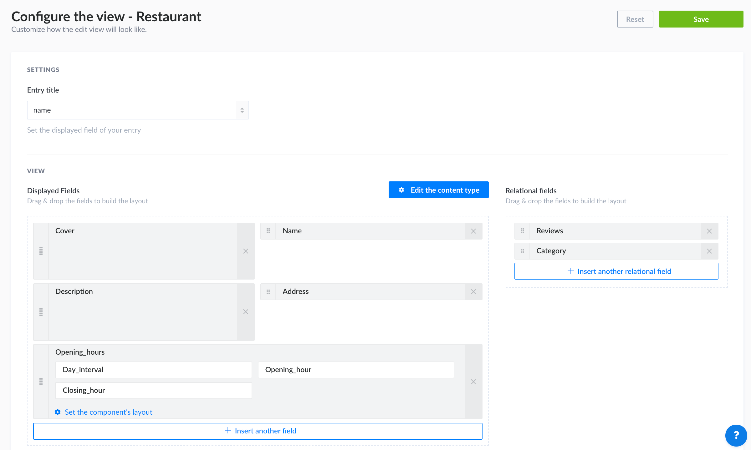 Configuring the edit view of the Content Manager